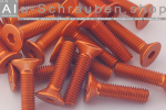 Aluminium Bolts | Orange | M8 | DIN 7991 | Countersunk (CNC)